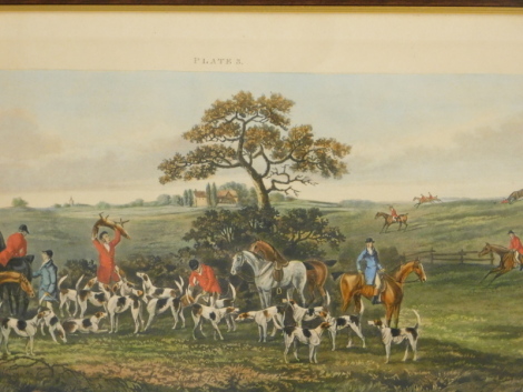 After Sutherland. Hunting prints, Ackerman series Fox Hunting print, 23cm x 68cm and two others. (3)