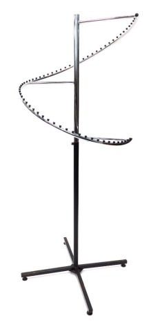 A chrome plated and ebonised metal spiral shaped clothes rail, 174cm high and a similar chrome clothes rail, 172cm high. (2)