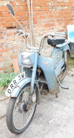 A 1974 Motobecane Mobylette step-through moped, registration ORR 3M, last tax disc expiry 30th September 1982, first registered April 1974, 49cc, blue.