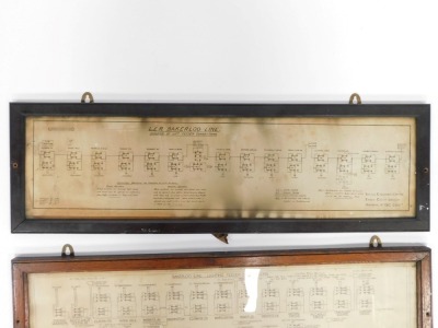 Two London Underground maps, for the Bakerloo Lighting Feeder Connections, and the LER Bakerloo Line Diagram of Lift Feeder Connections, each in oak frame, 94cm x 24cm. (2) - 2