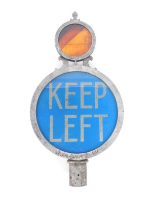 A Solenoid Ltd road sign, with central blue section marked Keep Left, and an orange beacon top, 62cm high, 31cm diameter.