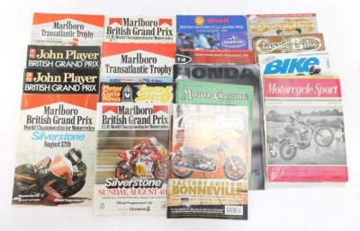 Motorcycle programmes, comprising John Players British Grand Prix, Silverstone 13th - 14th August 1977, Britain vs America Challenge Marlboro Transatlantic Trophy, Silverstone 5th - 6th August 1978, Marlboro British Grand Prix August 12th, Sunday July 31s - 2