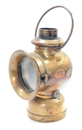 An early 20thC Belsize 104 brass car side lamp, 33cm high.