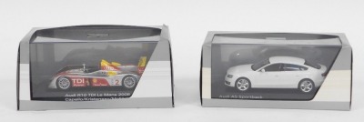 Two Audi Collection models of the R10 TDI Lamon 2008, and A5 Sportback Quattro 1:43 scale, boxed. (2)