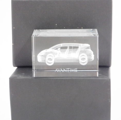 A laser crystal model of a Renault Avantime, boxed with certificate.