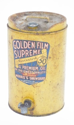 A Golden Film Supreme oil drum, in yellow with tap, 44cm high.