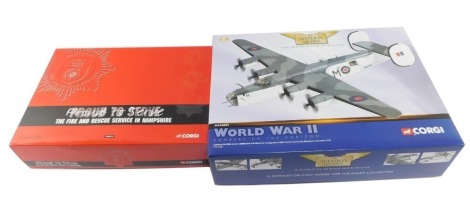 An Aviation Archive Consolidated B-24D Liberator GR Mk, scale 1:72, and a Corgi Replica 4 diecast model badge and certificate set, No CC9152. (2)