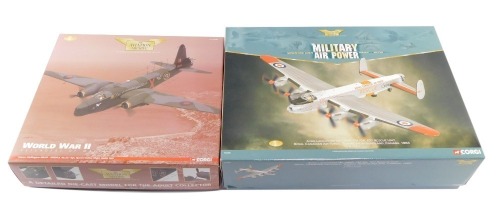 Two Aviation Archive models, scale 1:72, comprising the WWII Defender of Malta, Vickers Wellington MKV III, and the Avro Lancaster MK10MP, boxed. (2)