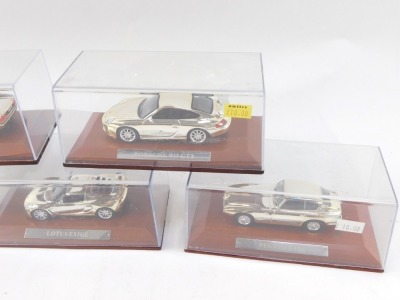 Five chrome finish diecast models, comprising the Pegaso Z-102, Porsche 011 GT3, Lamborghini Gallardo, BMW M1 and the Lotus Exige, each in presentation case. (5) - 3