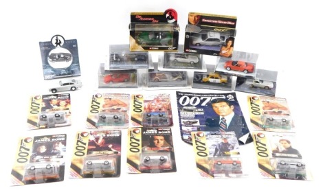 A collection of 007 diecast vehicles, comprising some in blister packs, some in presentation packs, Ferrari F355 from Goldeneye, Mercedes Benz 250SE from Octopussy and others. (2 trays)