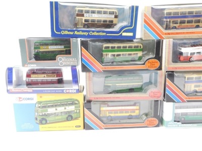 A group of diecast buses, 1:76 scale, The Western Greyhound, Exclusive First Editions Western National, Exclusive First Editions Leyland Olympian Coach, Daimler DMS bus, Daimler DMS one door, Bristol VR3, Leyland Olympian Coach, Original Omnibus ROE troll - 2