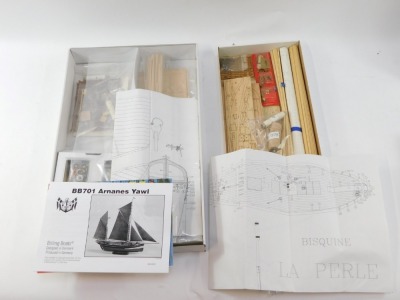 Boat models, comprising a Billings Boats FD10 Yawl 701, a Jolie Brise yacht, a Billing Boats La Perle, and a Veron Titan Tug, boxed. (4) - 2