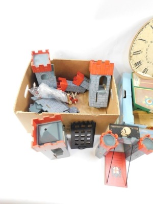 A wooden fort, various wooden games, wall clock, marbles, etc. (2 boxes) - 2