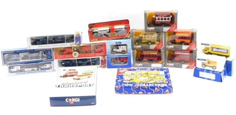 Corgi and other diecast models, a Matchbox Y27 1922 Foden steam wagon and trailer, Royal Airforce Support cars, Weetabix vehicles, etc. (2 trays)