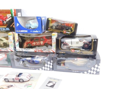 Burago and other model vehicles, 1:18 scale, comprising Mercedes Benz SSKL Caracciola 1931, Citroen 15 CVTA 1938, two Mini Champs 18, Revell metal BMW Isetta 250, Protar Ducati 80 851, Mercedes Benz 300SLR Stirling Moss, Mclaren Collection model, and two - 4