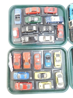 Diecast vehicles, mainly fitted on plinths, to include Renault 5 Turbo, BMW 507, Porsche 911 Targa, Porsche Cayenne Turbo 2002, loose models, Cararama cased models, etc. (4 trays) - 2