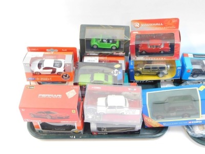 A group of diecast model cars, to include Power Drives, Vanguards, Burago, Corgi and others, mainly boxed, together with a group of loose play worn cars. (2 trays) - 2