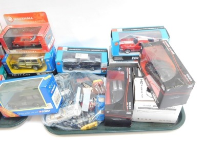 A group of diecast model cars, to include Power Drives, Vanguards, Burago, Corgi and others, mainly boxed, together with a group of loose play worn cars. (2 trays) - 3