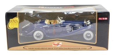 A Premier Edition Maisto Mercedes Benz 500K TYP Special Roadster 1936, 1:18 scale.