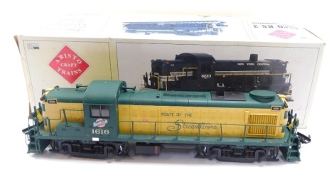 An Alco RS-3 diesel locomotive model, part of the Americans Realistic Trains Polk's Models, 1:29 scale, boxed.