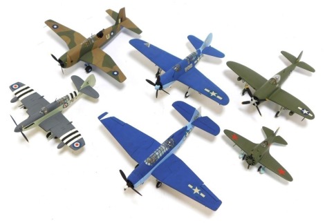 Kit built aeroplanes, to include Royal Navy and others, in blue and green paint. (1 tray)