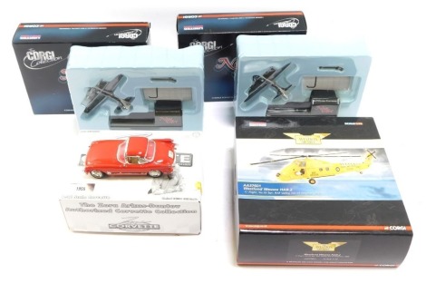 Diecast, comprising Corgi Aviation Archive AA37601 Westland Wessex HAR, two Corgi Classics Nose Arts, and a Zava Corvette 1955, boxed. (4)