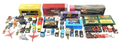 Diecast vehicles buses and bikes, to include Days Gone by Lledo, Cadburys Cameo Collection for Corgi, play worn vehicles, Chad Valley truck, Ringtons ceramic money box, road bike, etc. (2 trays 3 boxes)