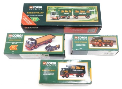 Corgi Classics and other diecast models, comprising Corgi Classics Eddie Stobart Foden 8 wheel rigid truck Mini van, Eddie Stobart AEC truck and trailer, Eddie Stobart Thames Trader drop side lorry, and a Leyland Beaver platform lorry. (4)