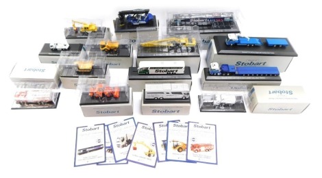 The World of Stobart Atlas Edition Diecast Vehicles, comprising Cone Cranes Reach Stacker W122, Scania DC13 Fire Engine, Hydrema 912D, Morooka Carrier MST1500, Liebherr A900ZW, Eddie The Engine Class 66-9 locomotive, DAF LF Johnston 600 Road Sweeper, a Do