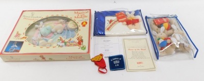 Royal Doulton Bunnykins wares, comprising a musical cot mobile, boxed, cased Bunnykins plush, and Blankie. (3) - 3