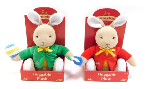 Two Royal Doulton Bunnykins Huggable plush toys, boxed.