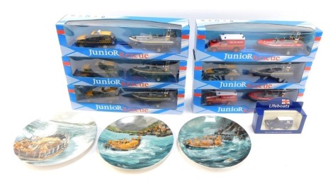 Six Cararama Junior Rescue Sets, three Bradford Exchange collector's plates, and a diecast Lifeboat model. (a quantity)