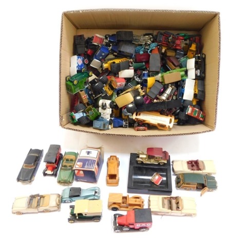 Diecast cars and vehicles, play worn, to include Corgi, Burago, Franklin MInt and others. (1 box)