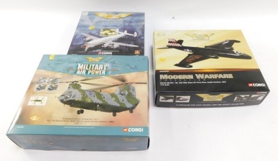 Three Aviation Archive diecast aeroplanes, comprising Martin RB-57A, No 363TRW Shore Airforce South Carolina 1954 model, a Lockhead Constellation USAF Military Aircraft, and a Boeing Vertol Chinook HC1 No 18 Squadron RAF Falklands Detachment 1982 model, b - 3