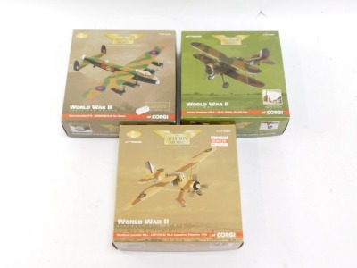 Three Aviation Archive diecast aeroplanes, comprising Westland Lysander Mk1, Avro Lancaser B3, and Gloster Gladiator MkII, boxed. (3) - 2