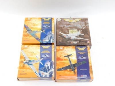 Four Aviation Archive diecast aeroplanes, comprising DC-3 American Airlines, Messerschmitt 109E 7.JG51 Werner Molders, Submarine Spitfire Mk2A, and a P51D Mustang. (4) - 2