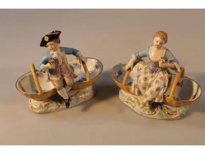 A pair of late Meissen porcelain basket salts