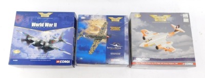 Three Aviation Archive die cast aeroplanes, comprising Gloster Meteor (F TT) Mk8, Messerschmitt BF-109E, and DH Mosquito NF MK2 2Z 726, boxed. (3) - 2