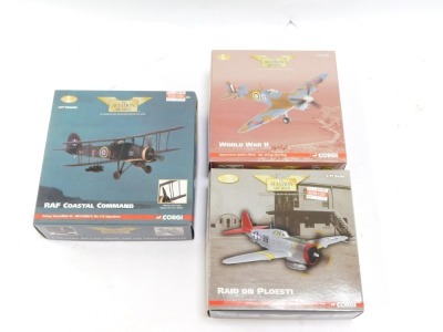 Three Aviation Archive diecast aeroplanes, comprising a Submarine Spitfire MKVC, P-47D-22 302NDFG, and a Fairey Swordfish III, boxed, (3) - 2