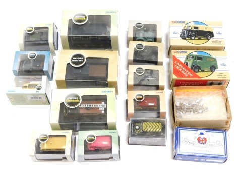Diecast cars and buses, to include Corgi Classics Birmingham City Transport J Van, Morris J Van for South Down, Oxford Commercials and Oxford Military Models, etc. (1 tray)