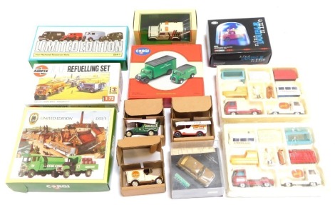 Diecast vehicles and models, comprising Corgi limited edition D51-1 Green King, Corgi D54-1 for National Resource Van Kit, Corgi British Road Services Morris J Van, 9 99 Land Rover Rescue Truck, Airfix RAF Refueling Set, and unmarked diecast vehicles. (1 