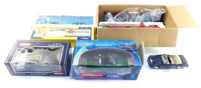 Diecast vehicles, comprising Dusenburg fire engine, James Bond 007 Die Another Day model, Kyosho Caterham Super 7, Oban express transporter, arctic lorries, etc, boxed. (6)