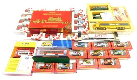 Diecast vehicles, Lledo Canadian Provincial Series, Omnibus Bus Series, Cameo Collection Classic Cars, Corgi 150th Anniversary of The Penny Black Set, Transport of the Early Fifties, etc, boxed. (1 box)