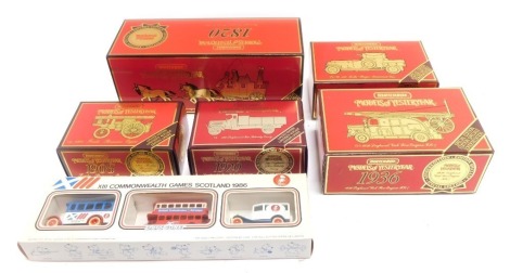 Matchbox Models of Yesteryear, special edition models, YS9 1936 Leyland Cub Fire Engine FK7, 1920 Rolls Royce Voiture Blindee, YS39 and a Days Gone XIII Commonwealth Games of Scotland set, other Y9 Models of Yesteryears, etc. (1 tray)