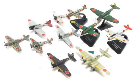 Diecast Japanese aeroplanes, comprising Burma Bridge Busters, Nakima KI84, Battle of Jima 1945, and other unbranded kit built models. (1 tray)