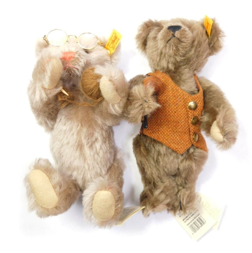 A Steiff brown bear No 654527 Grandpa Bear with tags together with a Grandma Bear No