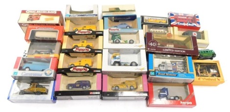 Diecast vehicles, comprising Ruby Anniversary, Morris Minor, Corgi Motoring Memories, Models of Yesteryear, etc. (boxed). (3 trays)