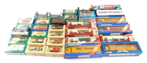 Corgi Trackside Bygone Roads of Transport, Eddie Stobart Volvo FH fridge trailer, Emma Jane H4663, Superhaulers Knights of Old, etc, boxed. (1 tray)