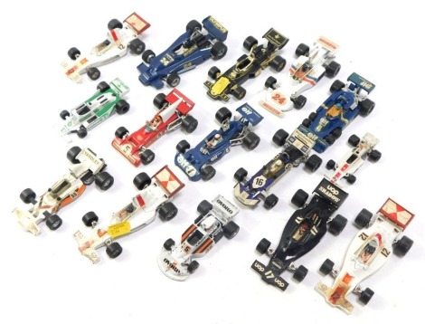 Corgi diecast F1 cars, to include three Corgi Shadow Fords, Yardley Mclaren Ford, Polistil cars, Elf Tyrrell Project and others. (1 tray)