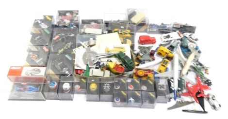 Diecast vehicles, Vitesse F1 cars, play worn aircrafts, Onyx collector's helmets, etc. (3 trays)